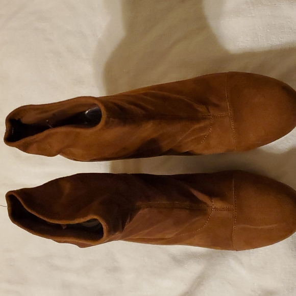 Forever21 Stretch Ankle Suede Boots Knit Block Heeled Slip-on Sock Booties 10 - Picture 2 of 8